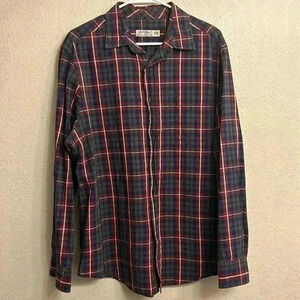 Faded Glory Men Long Sleeve Button Down Shirt Red Plaid Winter Size Large 42-44